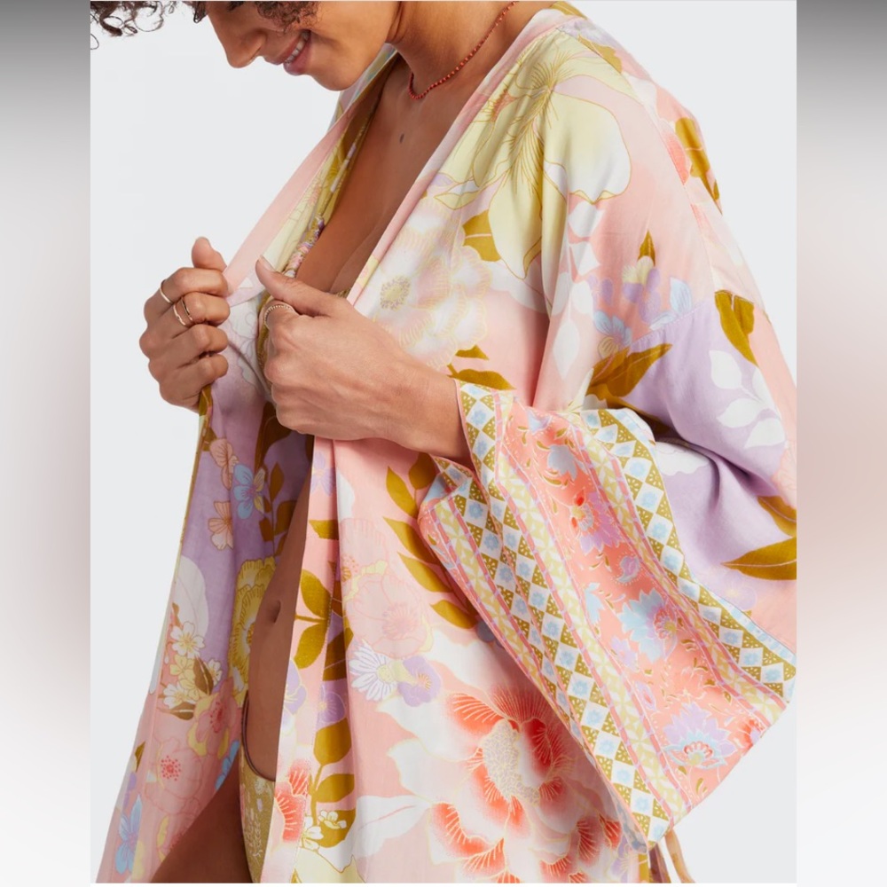 Billabong Floral Cover Up Wrap Dress in Sweet Peach
